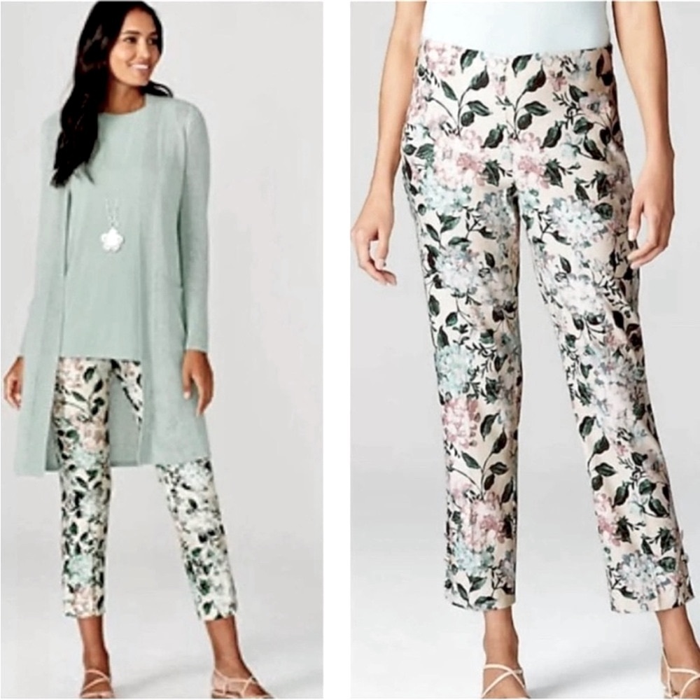 J.Jill Tall Stretch Linen Button Hem Ankle Pants Floral Print
